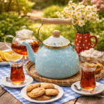 کتری لعابی دسته چوبی