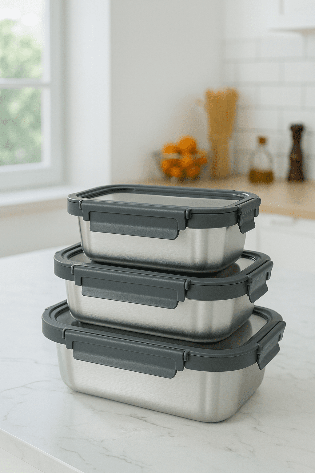 0C5AA8BD-8499-4824-B8A0-B3975F1F2E74 ظرف غذا سه تکه 1409 یونیک استیل - Image 1