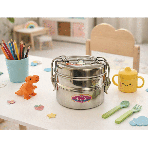 ظرف غذا استیل مینی دو خانه